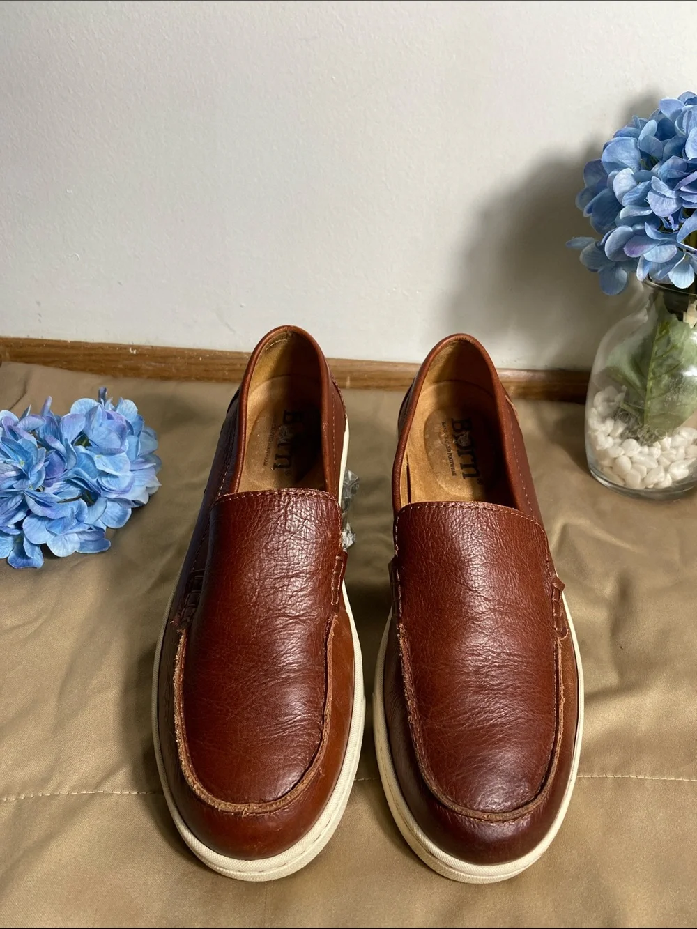 Born Men's Chestnut Brown Leather Slip-On Loafers
